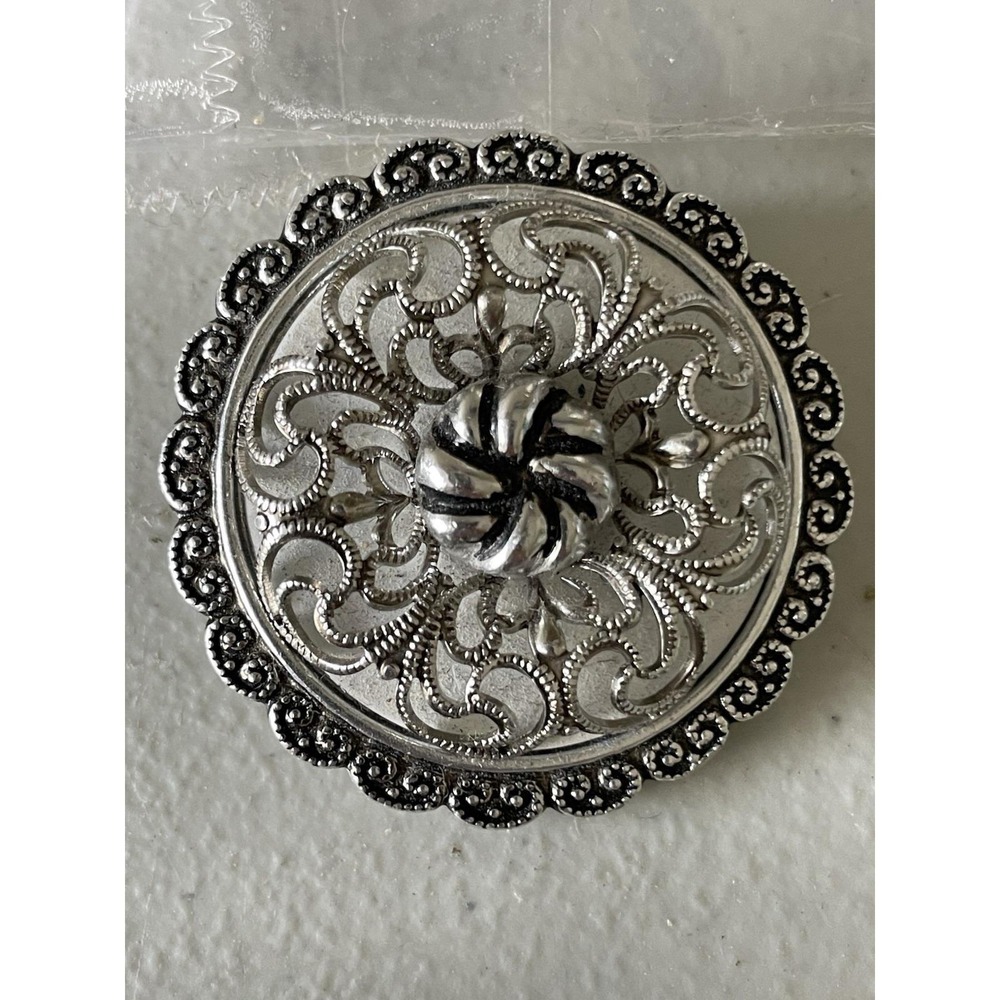 Vintage 50s Western Germany Victorian Round Silver Tone Filagree Scarf 1.5" Clip